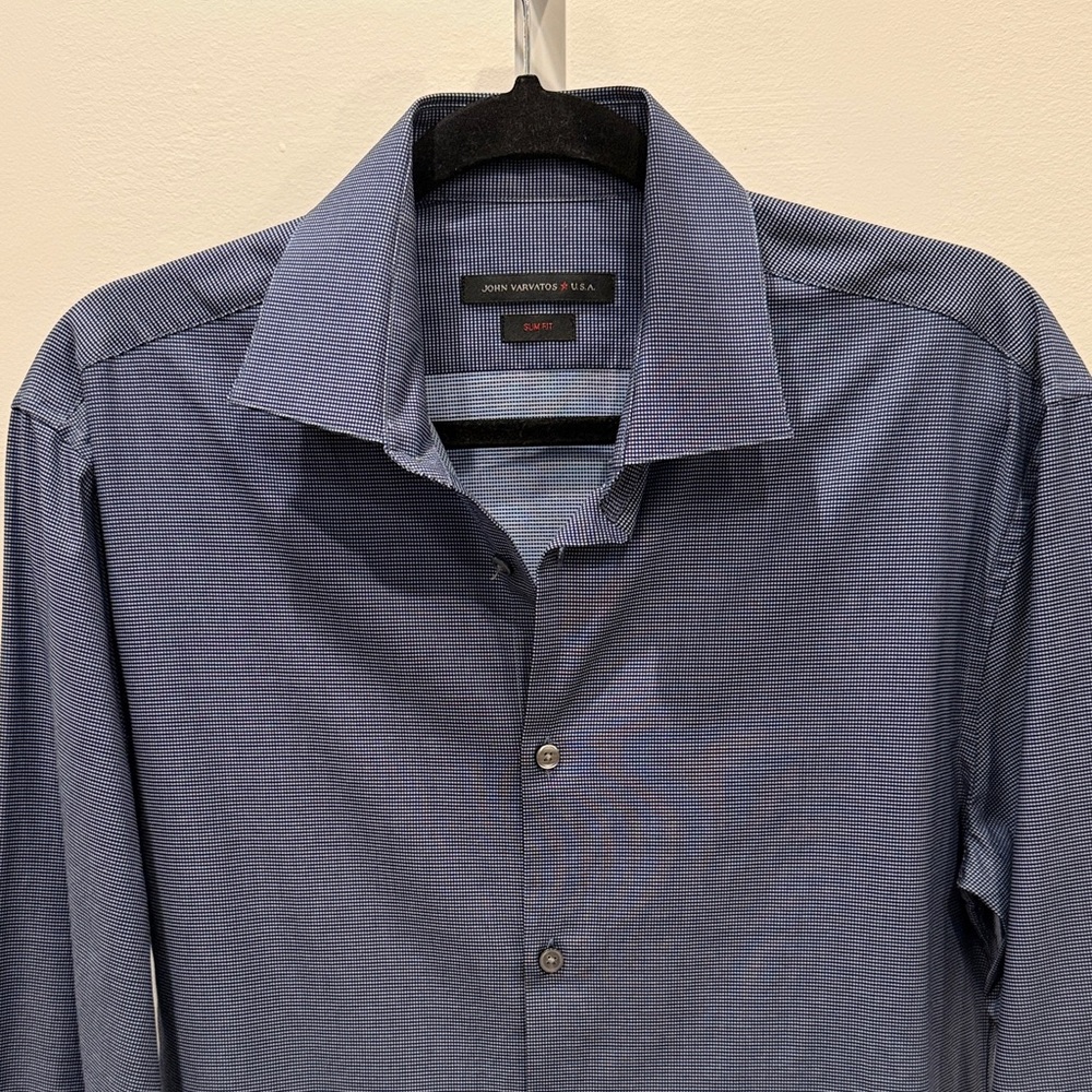 John Varvatos Men's Blue Dress Shirt Size 15 1/2 Slim Fit Long Sleeve Luxury